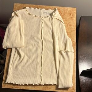 Aerie Cream Ribbed Ruffle Top